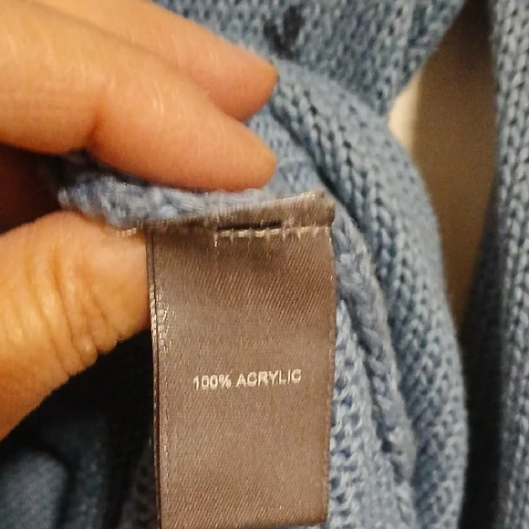 Marled Light Blue Anchor V-Neck Hooded Sweater - Picture 5 of 8